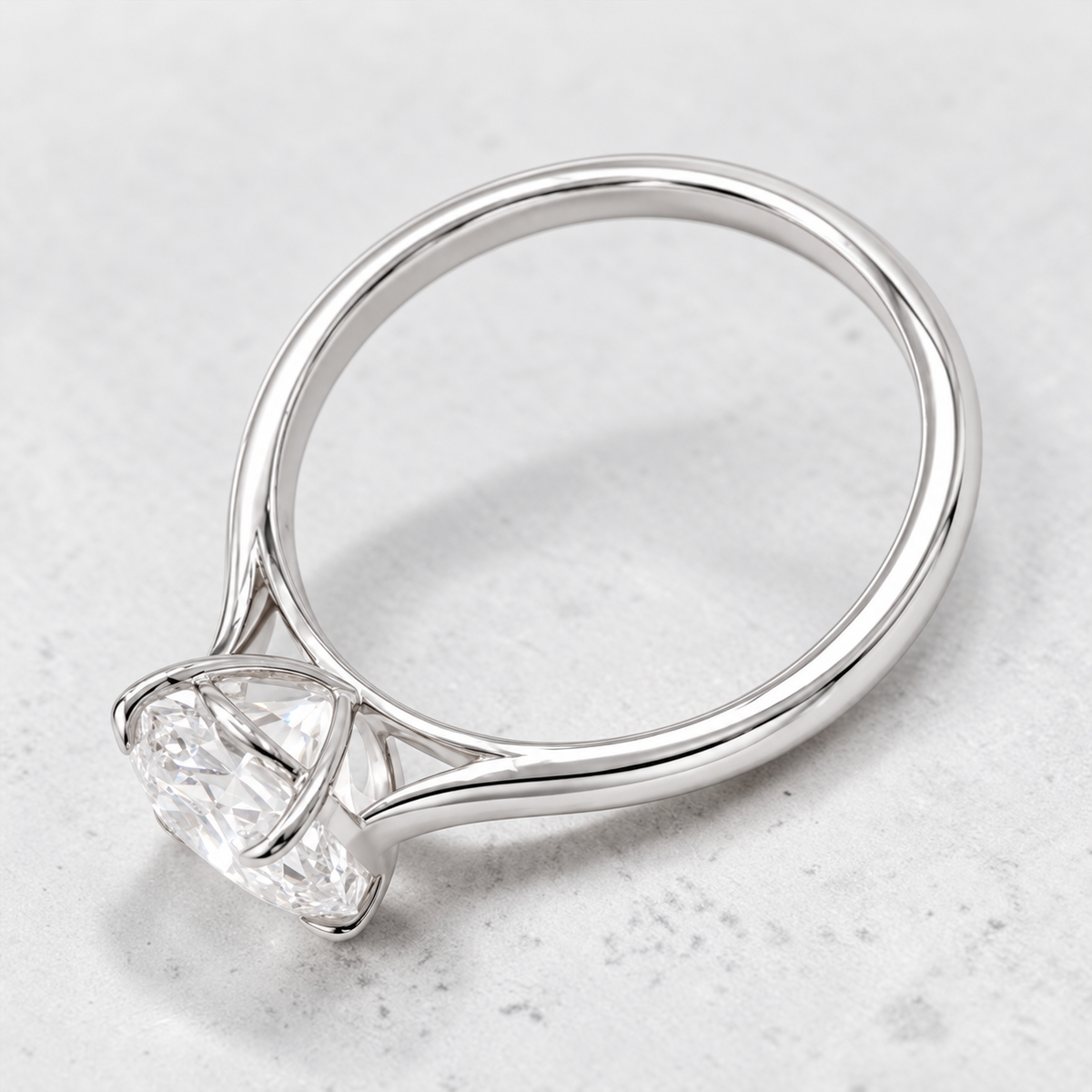 14K White Gold 1.51 CT Lab Grown Round Diamond Cathedral Solitaire Engagement Ring
