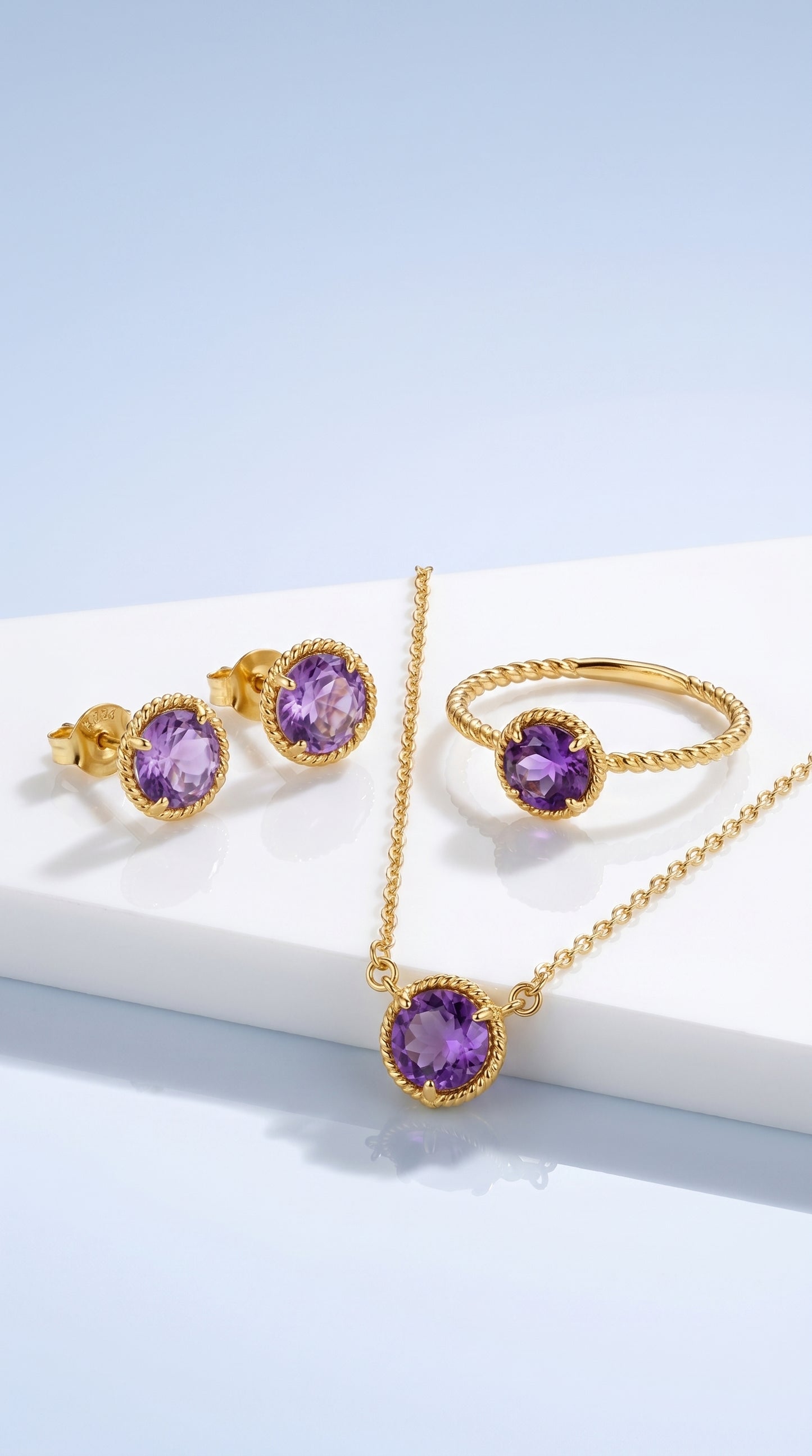 Round Amethyst Rope Halo Jewelry Set