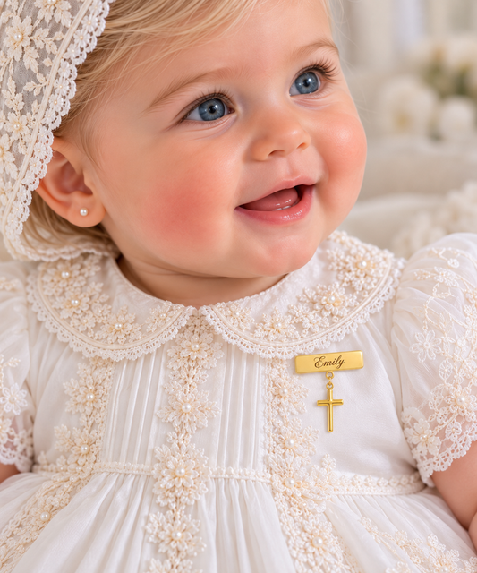 Engravable Plate Small Gold Cross Baby Pin