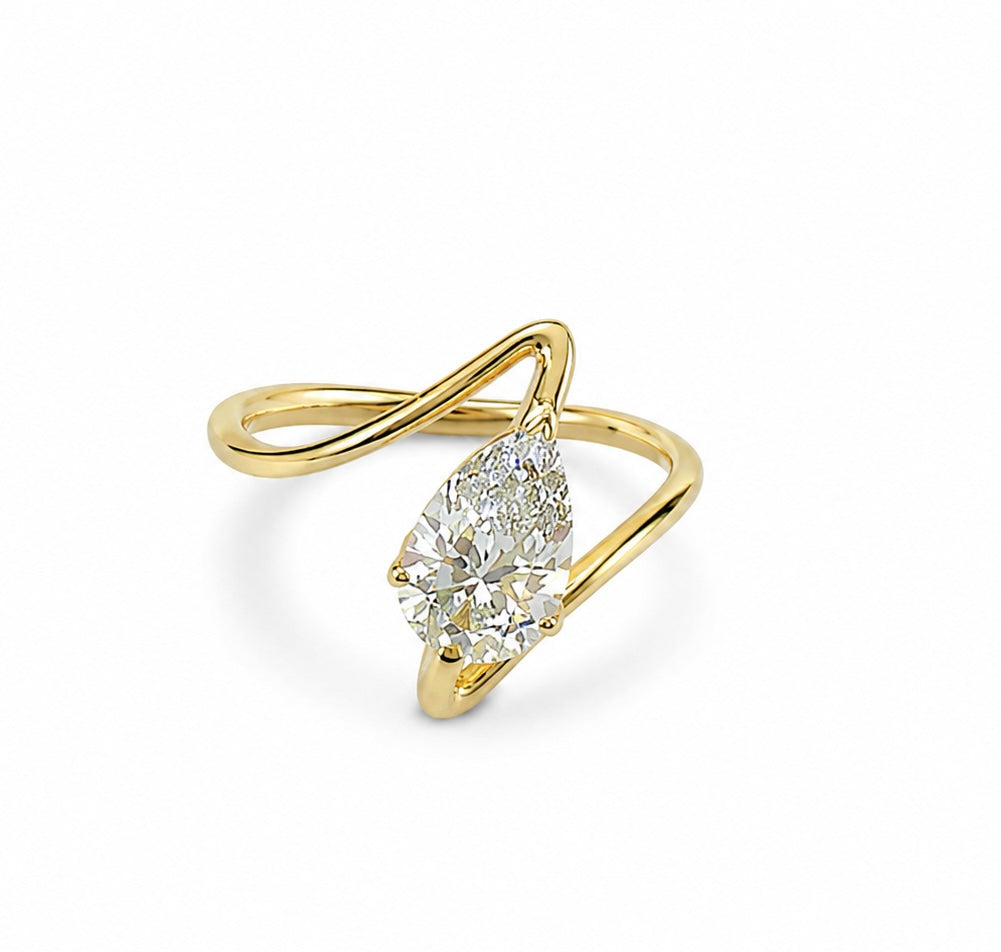 14K Yellow Gold Lab Grown Pear Diamond Bypass Ring – 1.85 CT