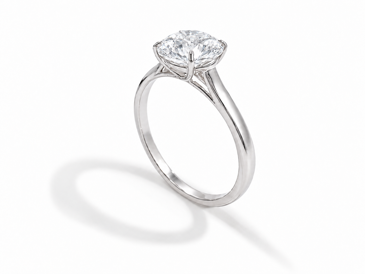 14K White Gold 1.51 CT Lab Grown Round Diamond Cathedral Solitaire Engagement Ring