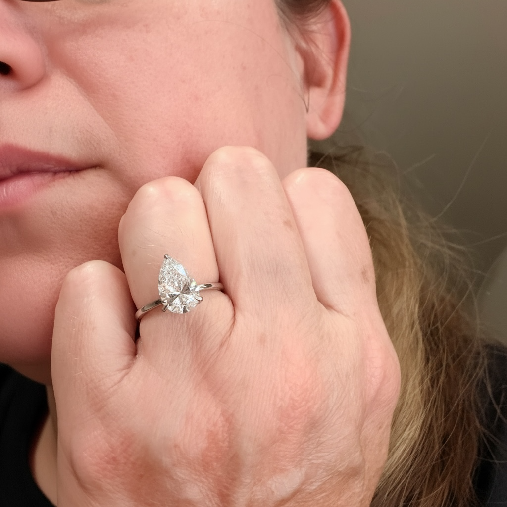 14K White Gold 1.99 CT Lab Grown Pear Diamond Tulip Prong Solitaire Ring