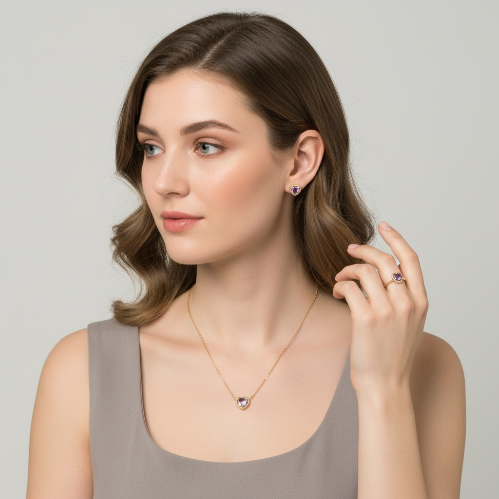 Heart Amethyst Rope Halo Jewelry Set