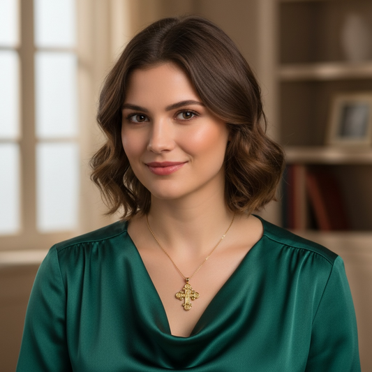Budded Eastern Orthodox Four-Way Patron Saint Cross Pendant