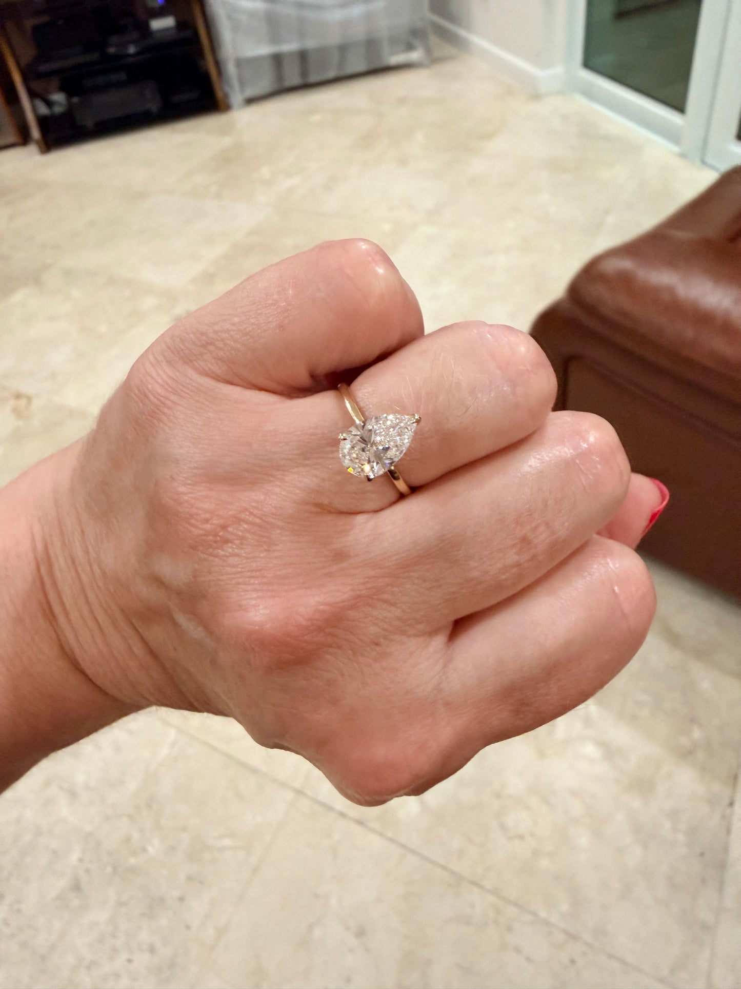 14K Yellow Gold 2 CT Lab Grown Pear Diamond Tulip Prong Solitaire Ring
