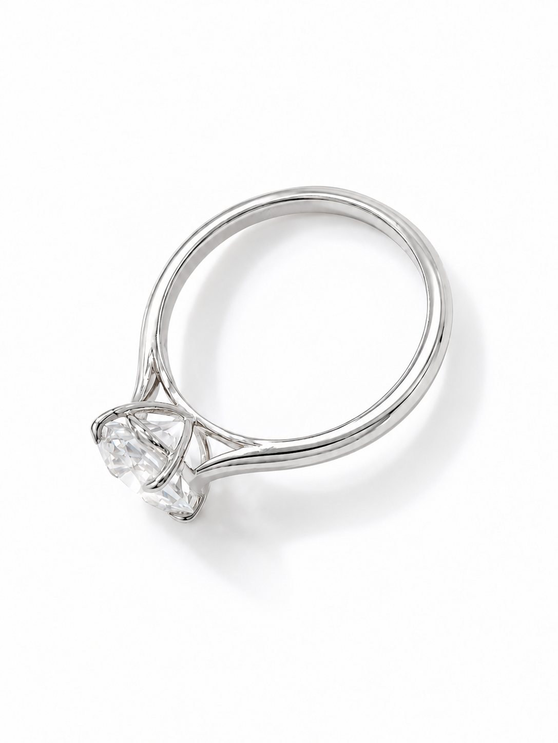 14K White Gold 1.51 CT Lab Grown Round Diamond Cathedral Solitaire Engagement Ring