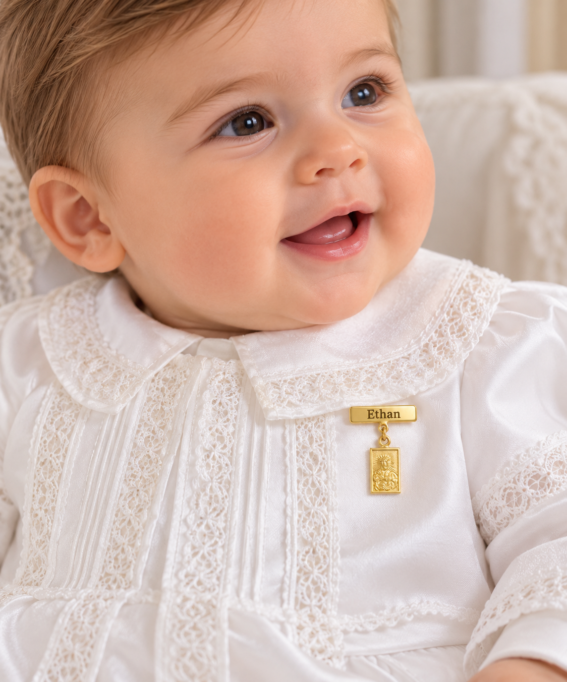 Scapular Medal Engravable Plate Baby Pin