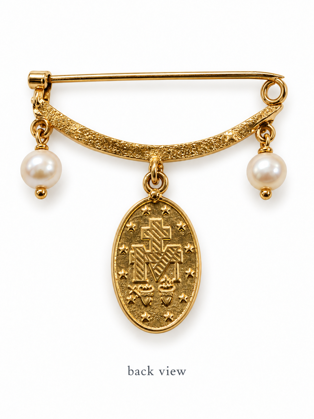 14K Yellow Gold Small Miraculous Medal and Pearl Baby Pin