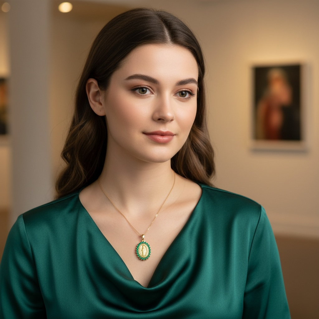 Medium Color Stone Miraculous Medal Necklace