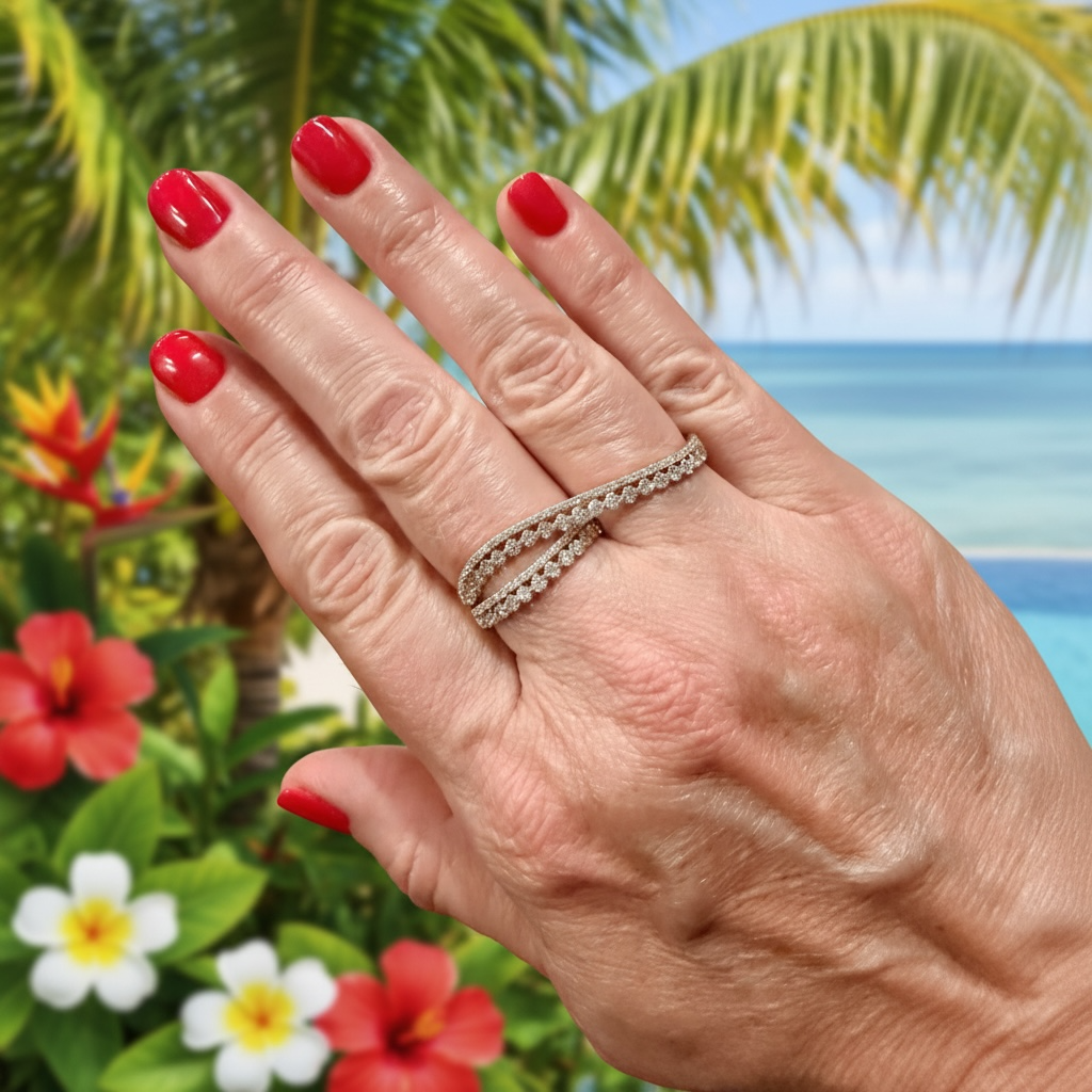Diamond Two-Finger Ribbon Wrap Ring