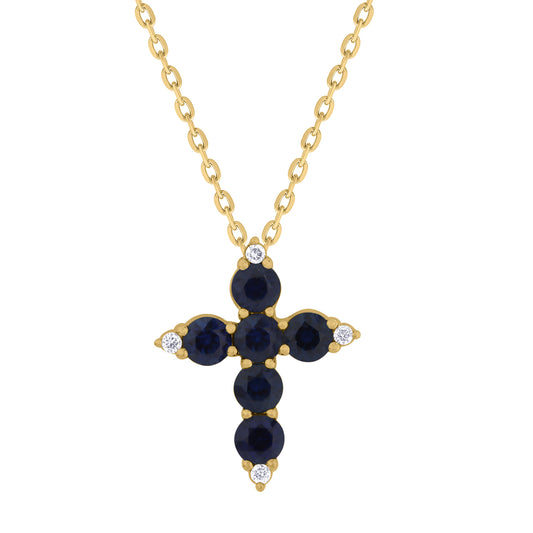 Color Stone and Diamond Cross Necklace