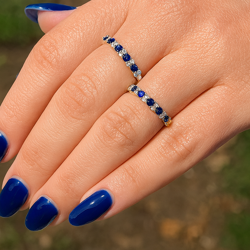 Color Stone And Diamond Station Band Ring