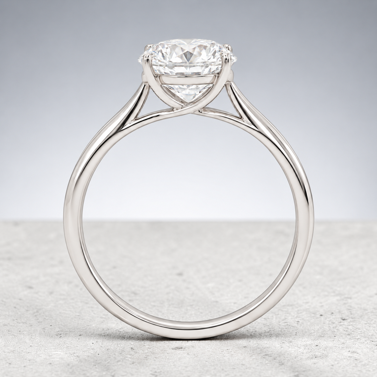14K White Gold 1.51 CT Lab Grown Round Diamond Cathedral Solitaire Engagement Ring