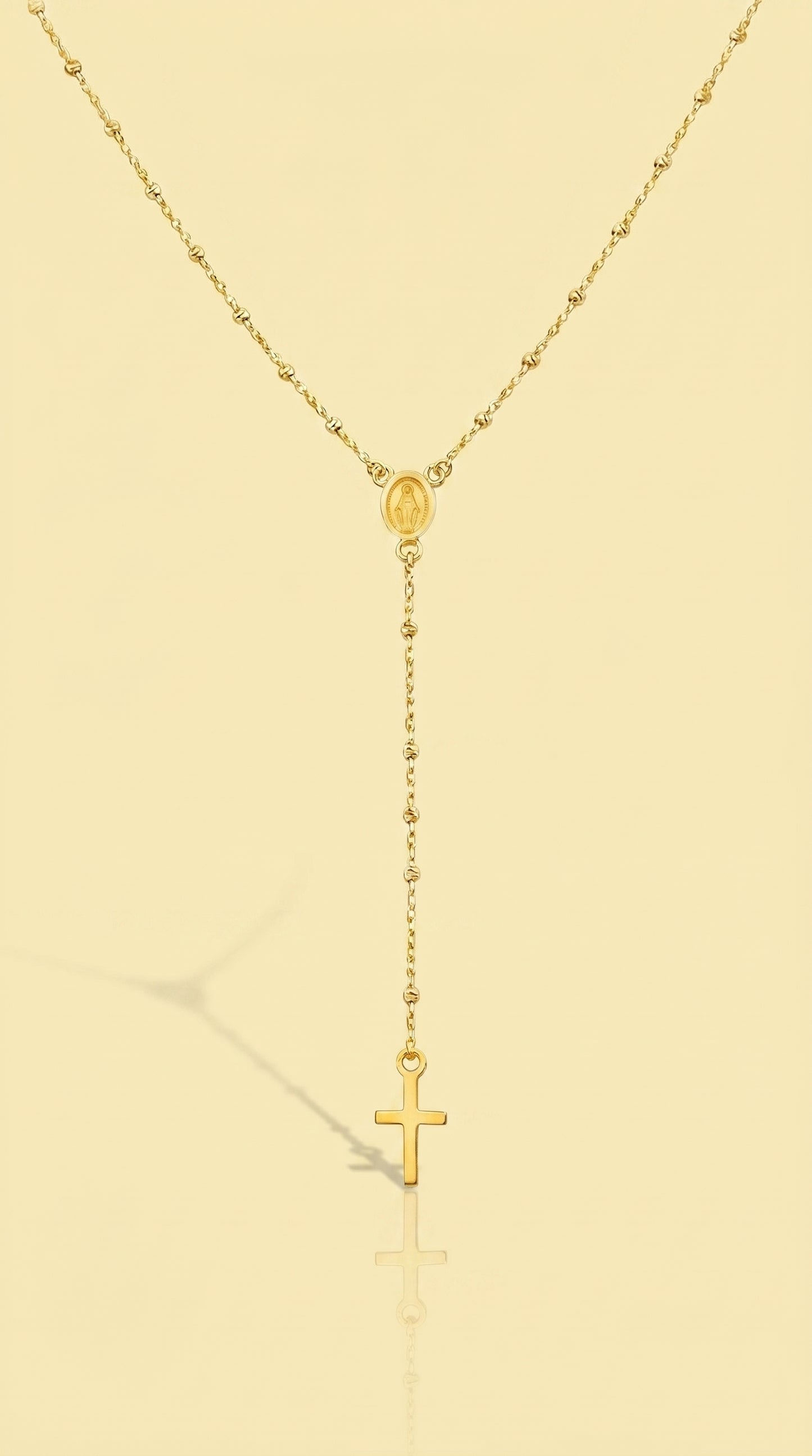 Thin Traditional Rosary with Mini Mirror Beads Necklace 20in