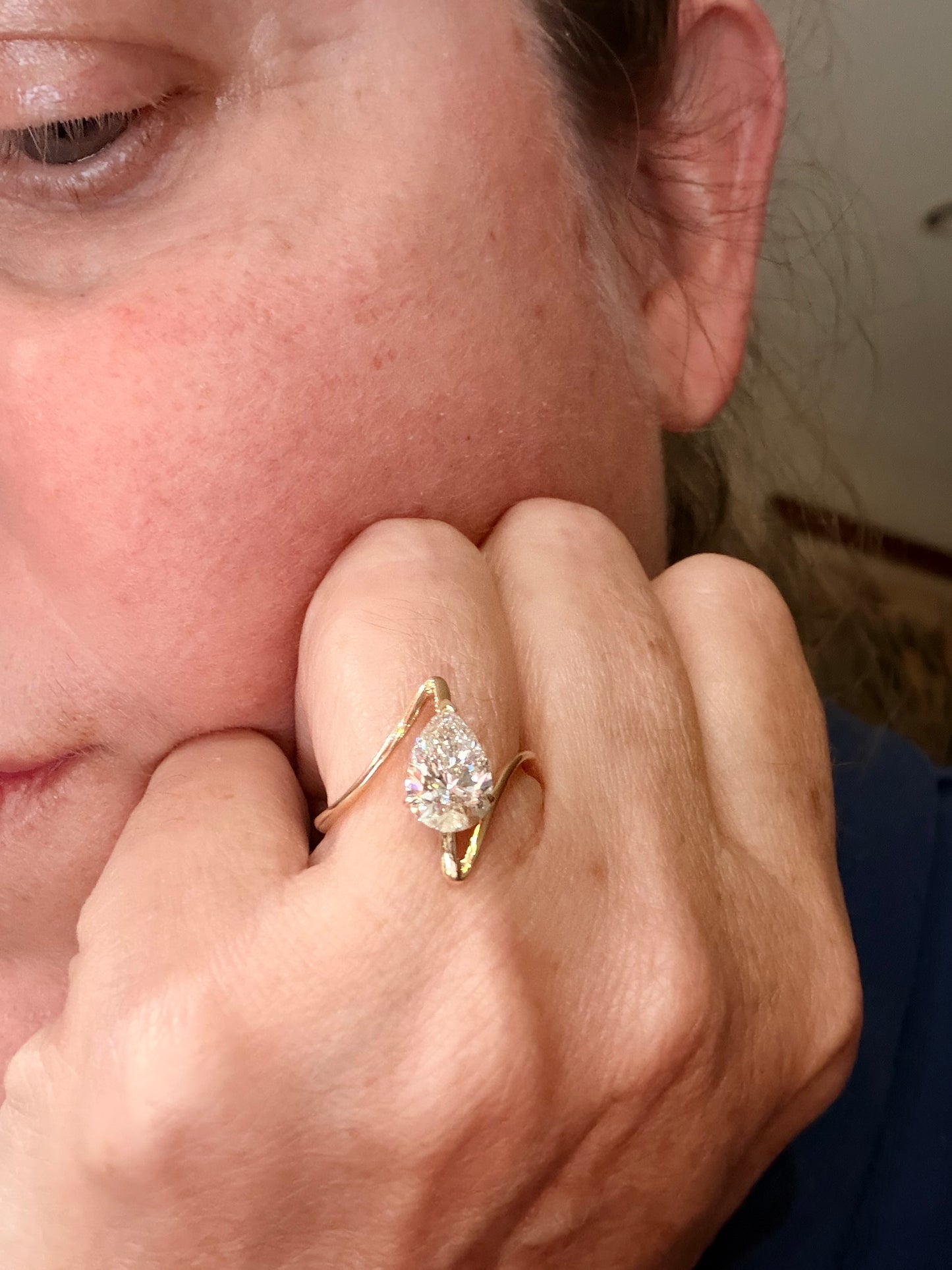 14K Yellow Gold Lab Grown Pear Diamond Bypass Ring – 1.85 CT