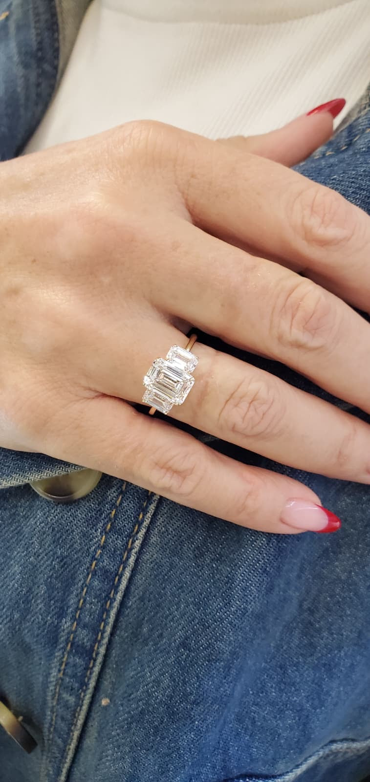 Triple Emerald Cut Lab Grown Diamond Ring