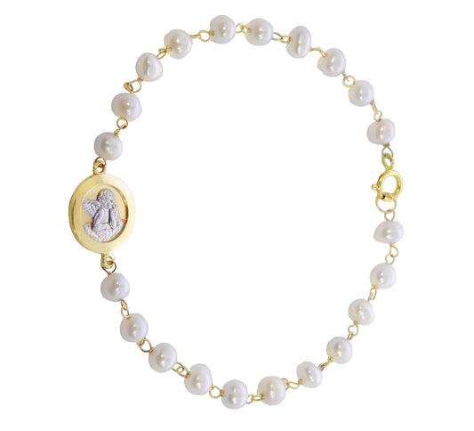 DaVinci Guardian Angel Medal Pearl Bracelet