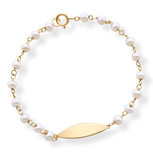Oval Engravable Plate Pearl Bracelet