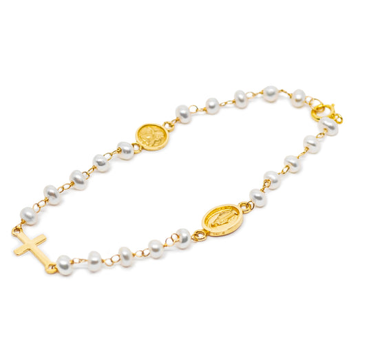 Miraculous with Cross and Angel Pearl Bracelet