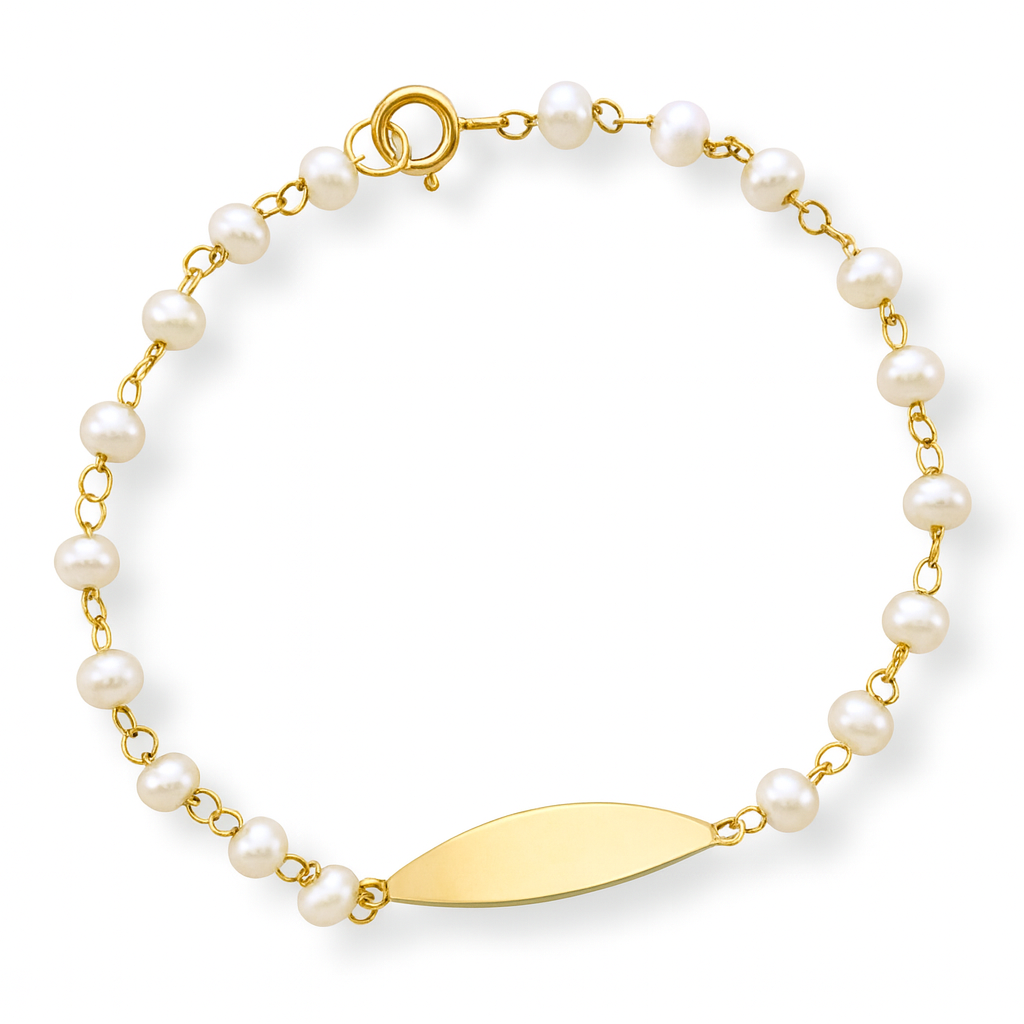Oval Engravable Plate Pearl Bracelet