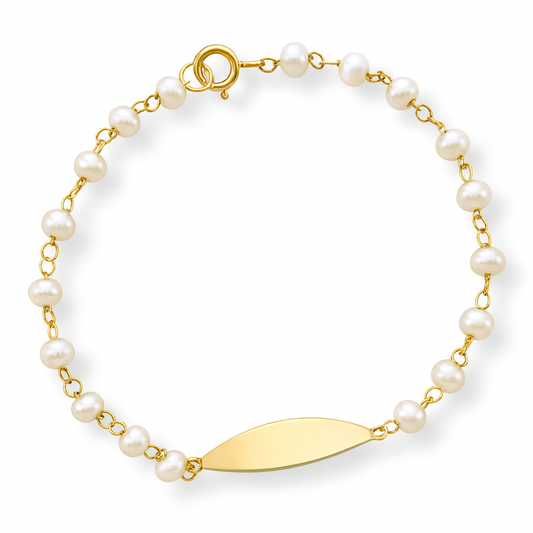 Oval Engravable Plate Pearl Bracelet