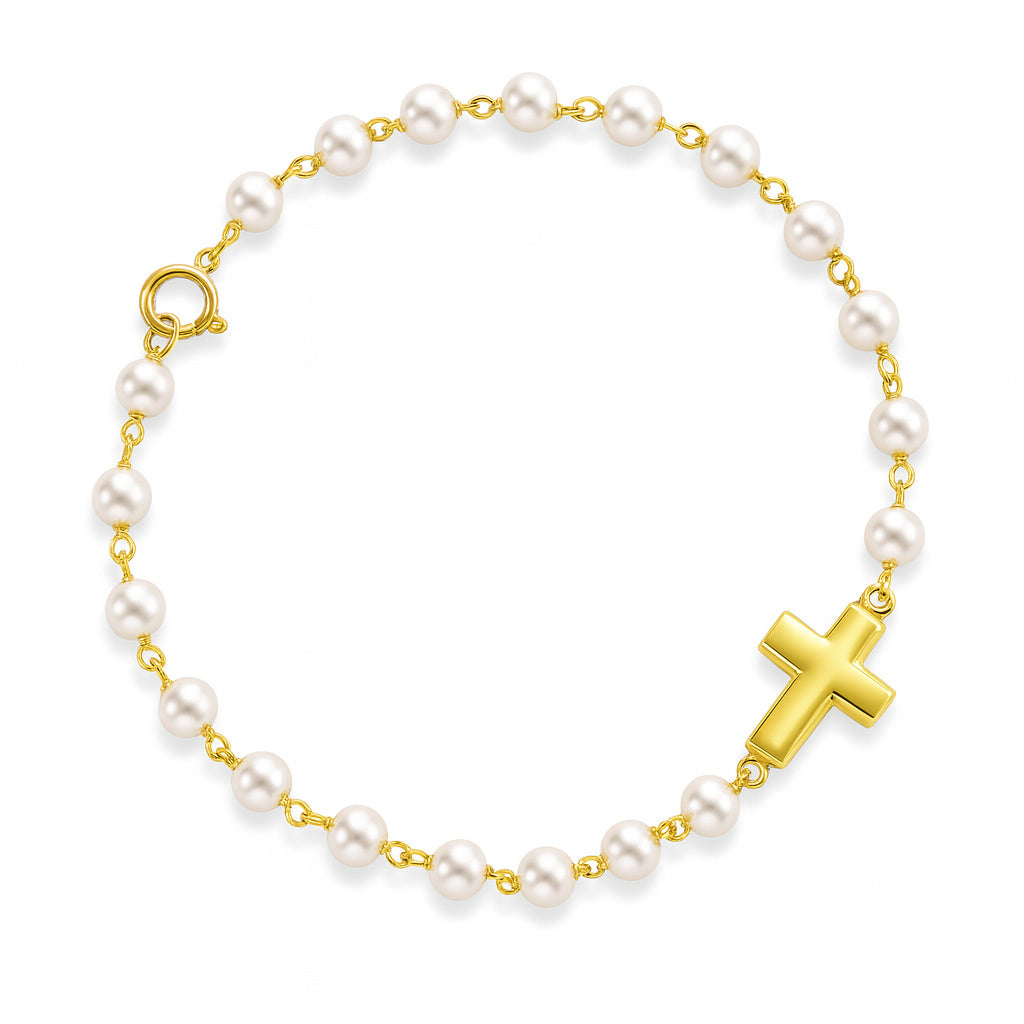 Wired Cross Charm Pearl Bracelet