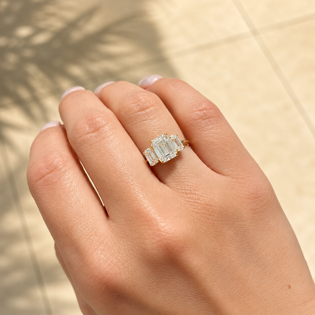 Triple Emerald Cut Lab Grown Diamond Ring