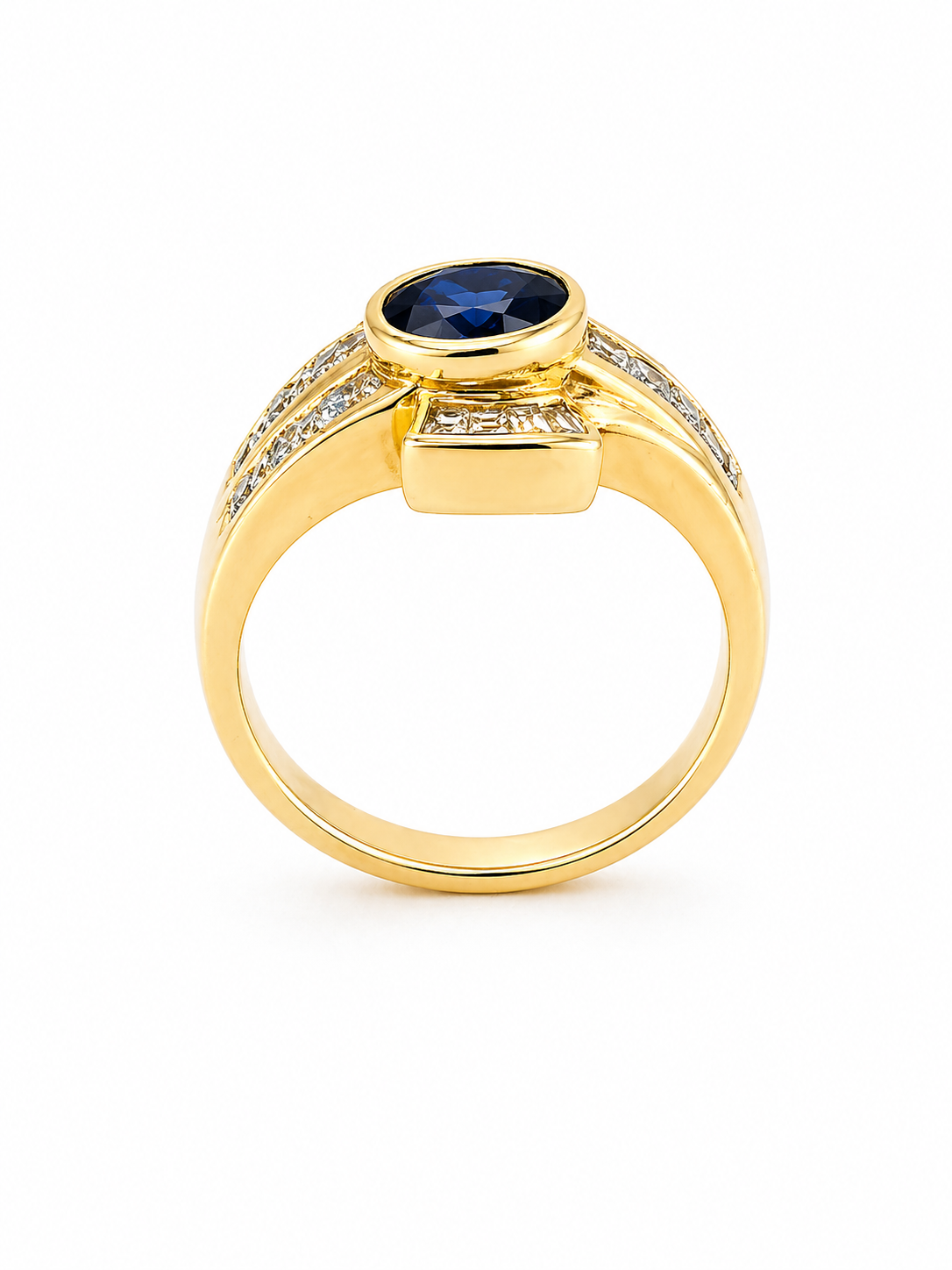 14K Yellow Gold Blue Sapphire & Diamond Peacock Ring