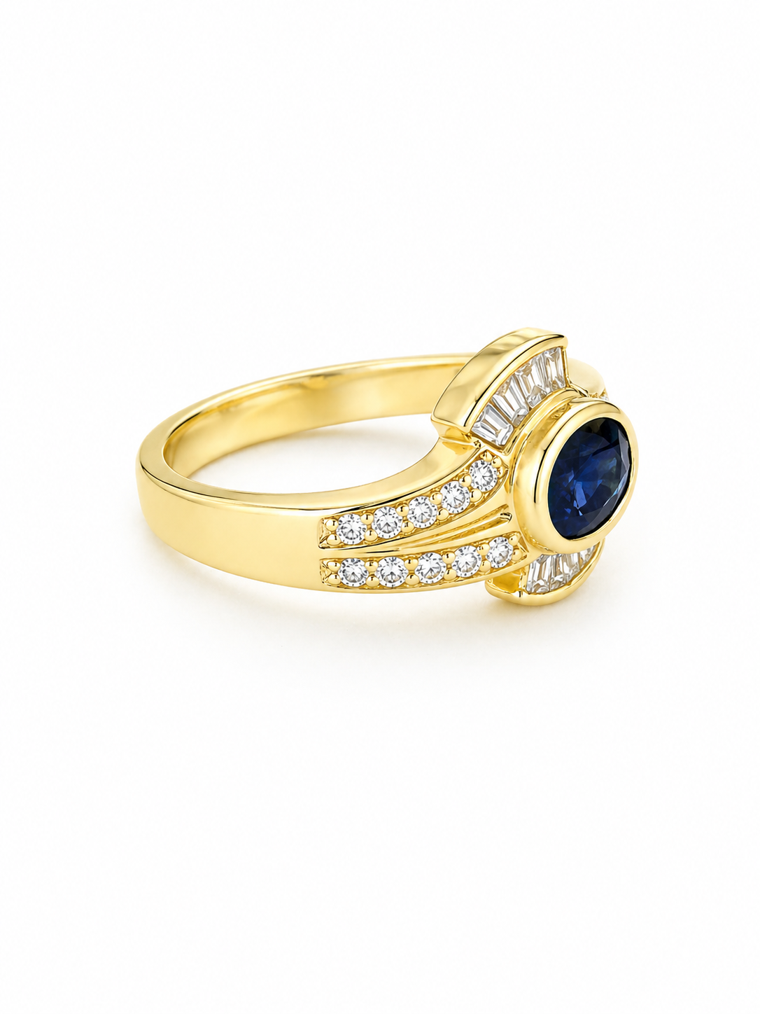 14K Yellow Gold Blue Sapphire & Diamond Peacock Ring