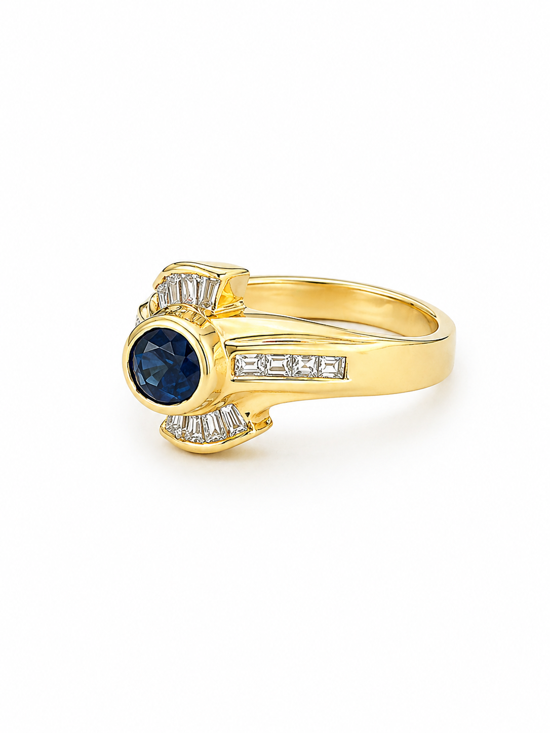 14K Yellow Gold Blue Sapphire & Diamond Peacock Ring