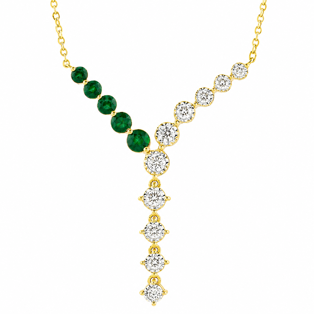 Luxurious Color Stone Accented Diamond Illusion Lariat Gold Necklace
