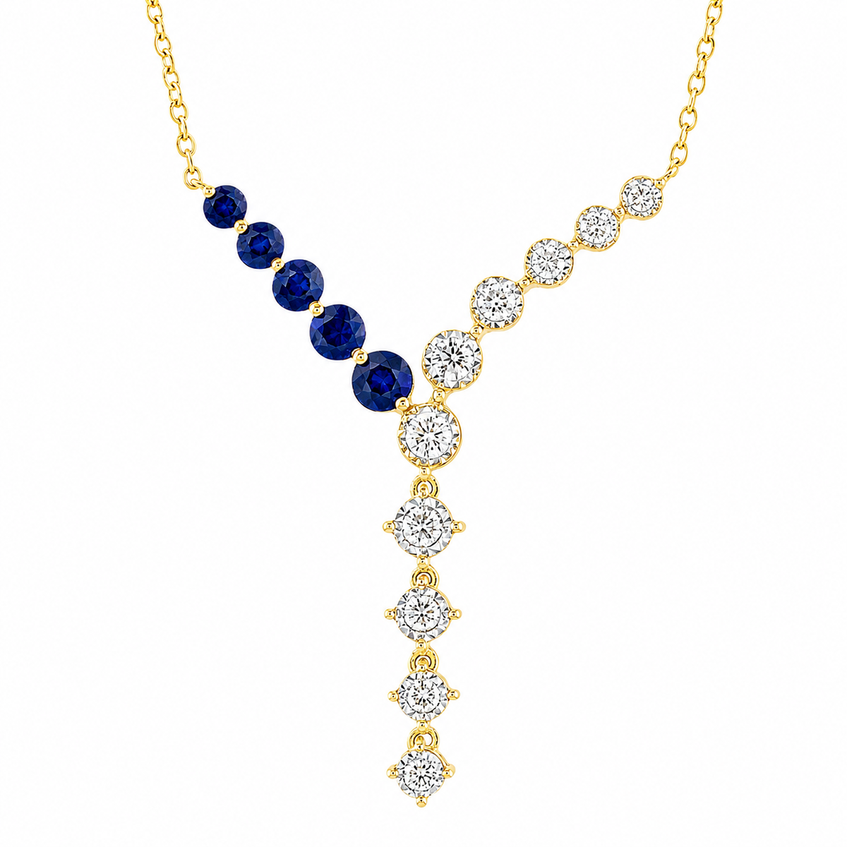 Luxurious Color Stone Accented Diamond Illusion Lariat Gold Necklace