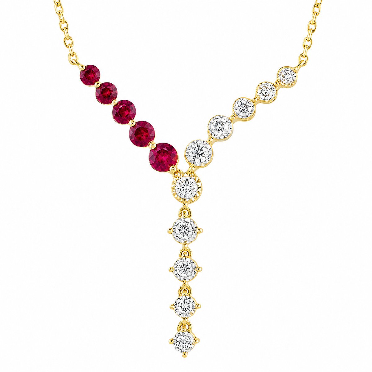 Luxurious Color Stone Accented Diamond Illusion Lariat Gold Necklace