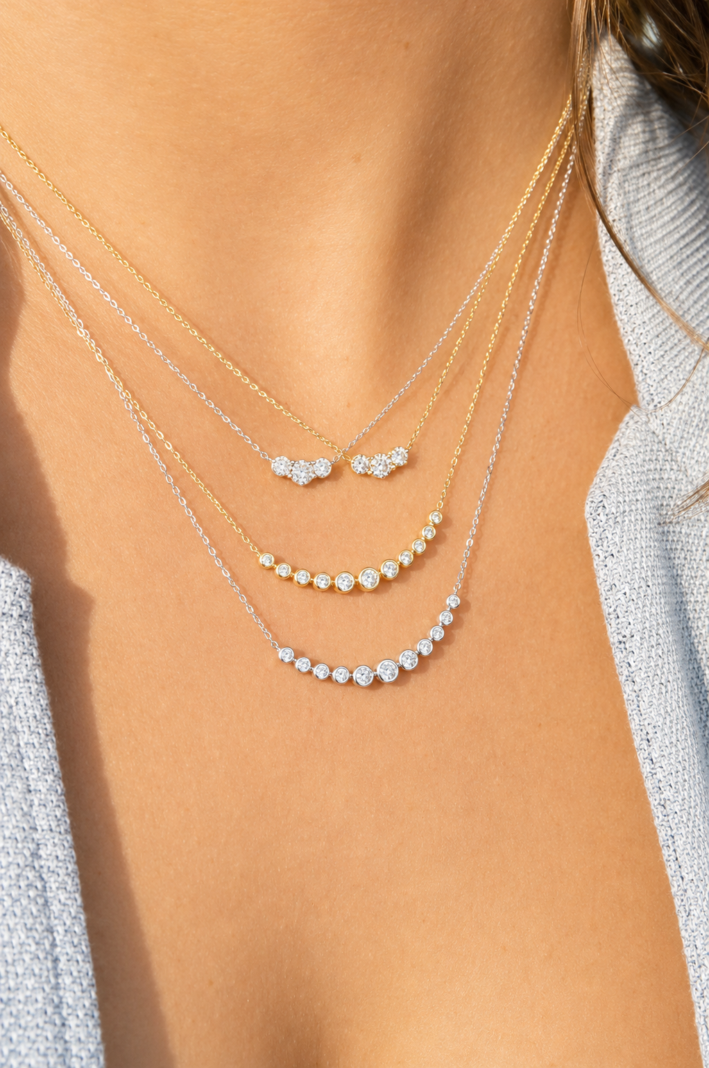 Curved Diamond Bar Necklace