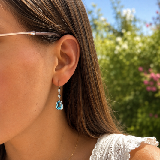 Black Diamond and Blue Topaz Earrings