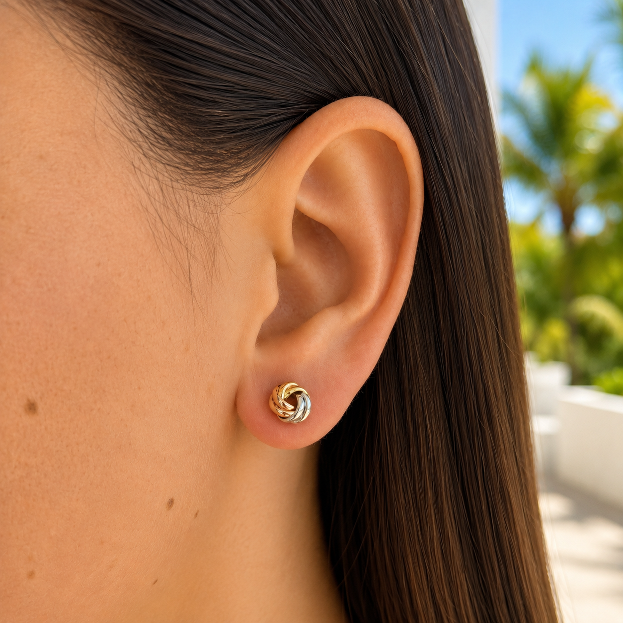 Timeless Three Tone Love Knot Stud Earrings