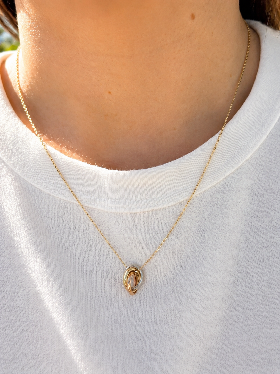 Tricolor Gold Oval Love Knot Necklace