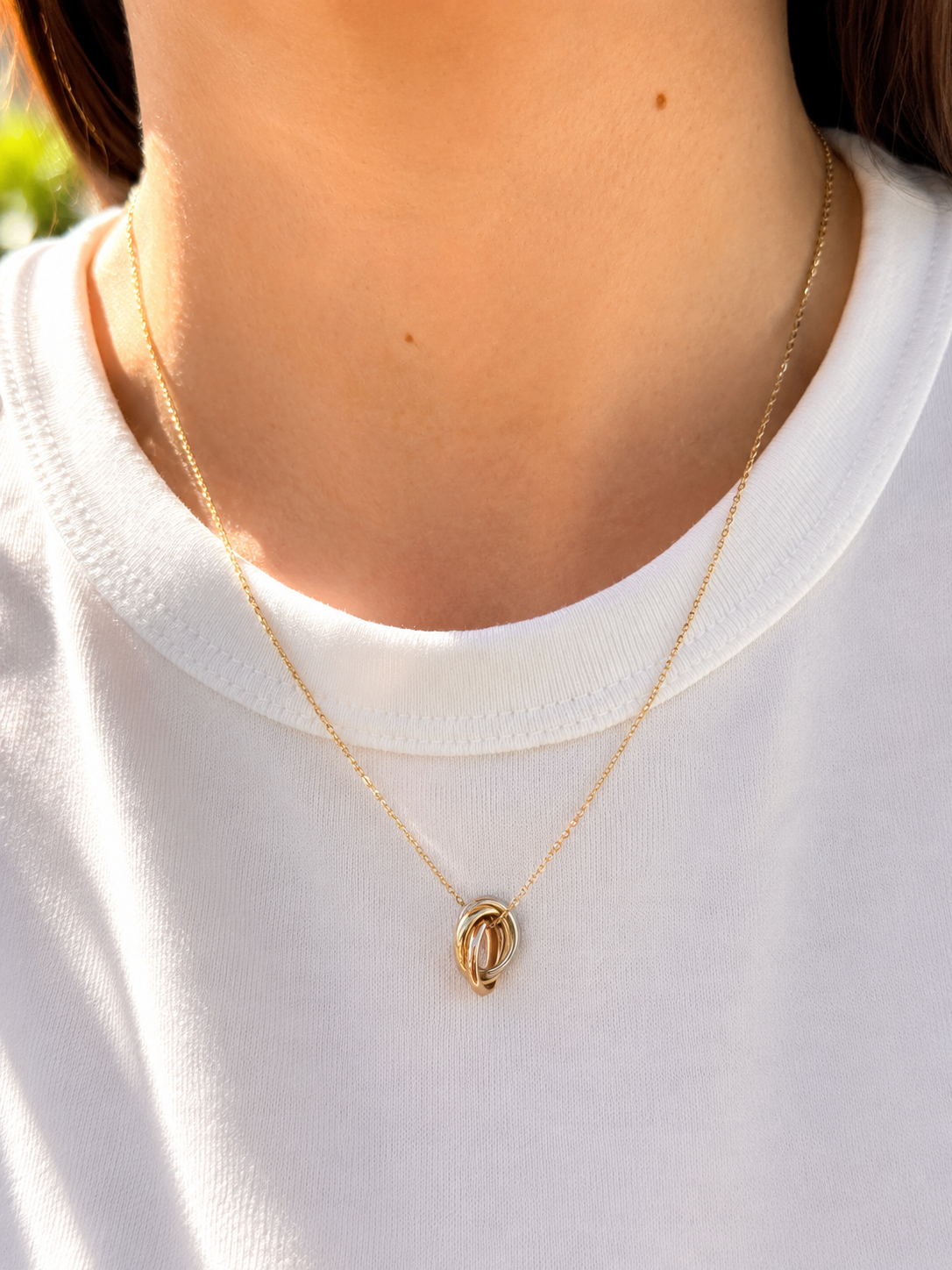 Tricolor Gold Oval Love Knot Necklace