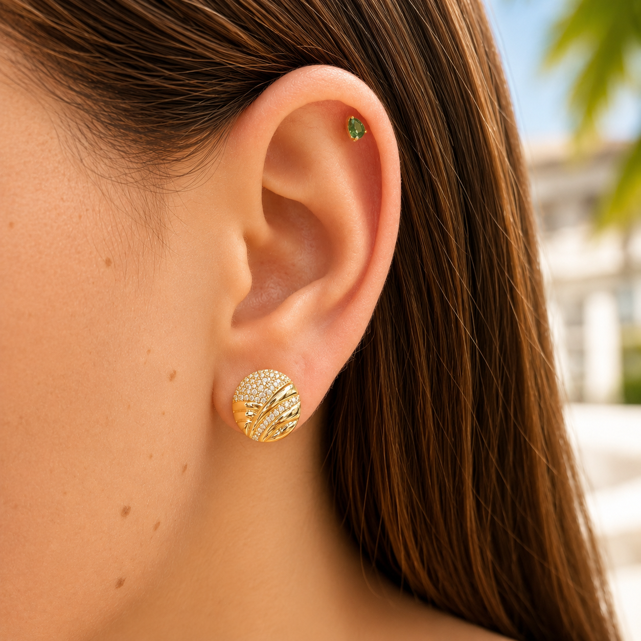 Diamond Pavé Ribbon Disc Earrings