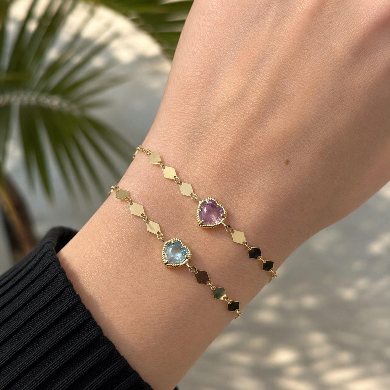 Blue Topaz or Amethyst Heart Bracelet