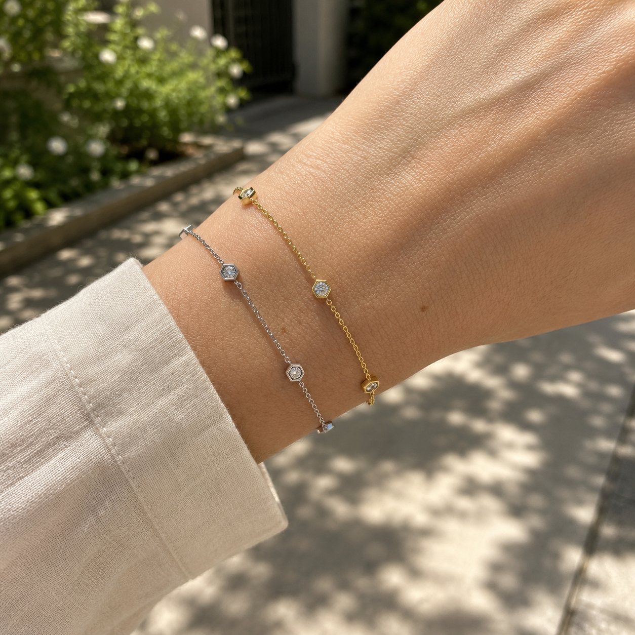 Bezel Set Diamond Station Bracelet