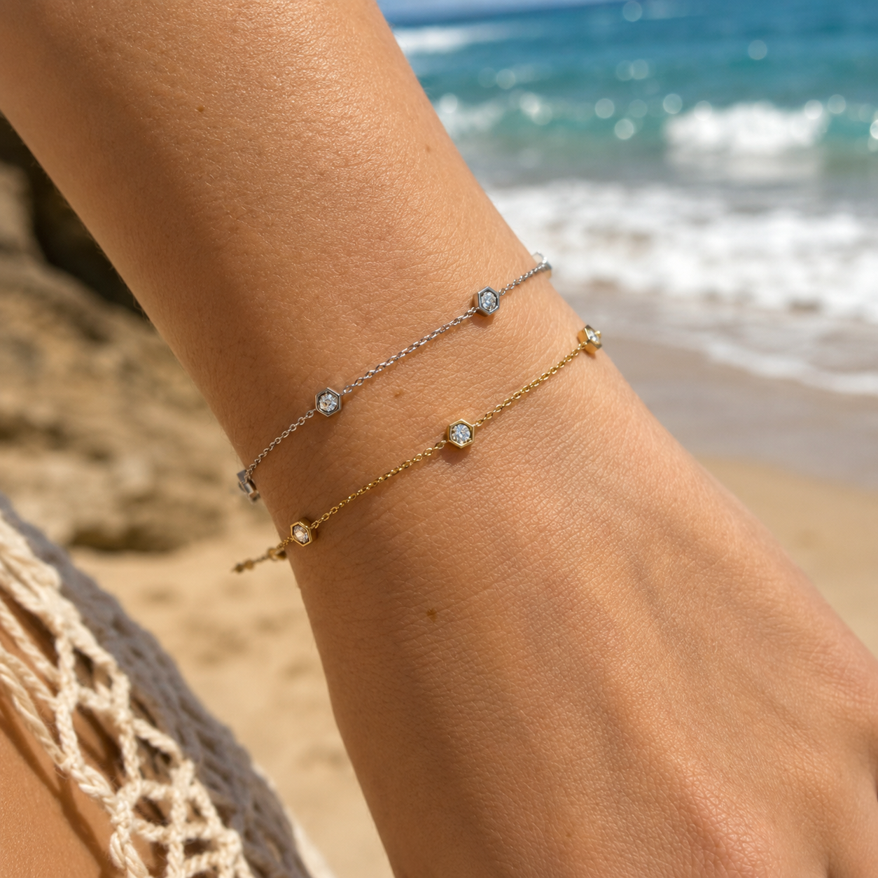 Bezel Set Diamond Station Bracelet