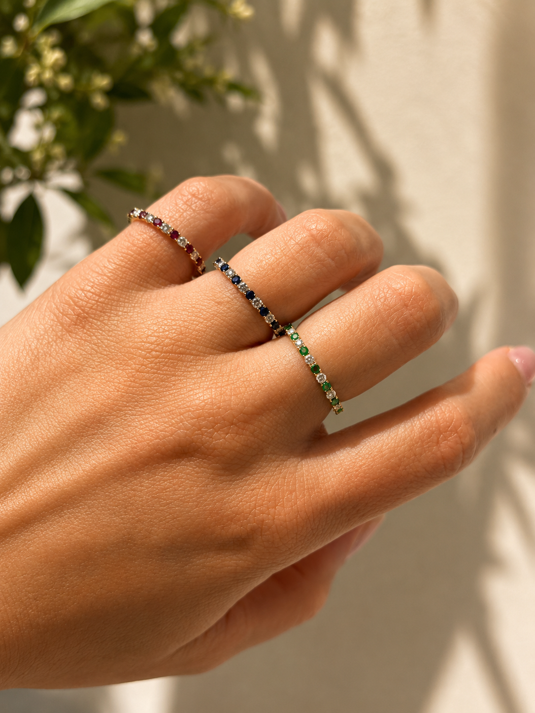 Alternating Diamond & Color Stone Band Ring