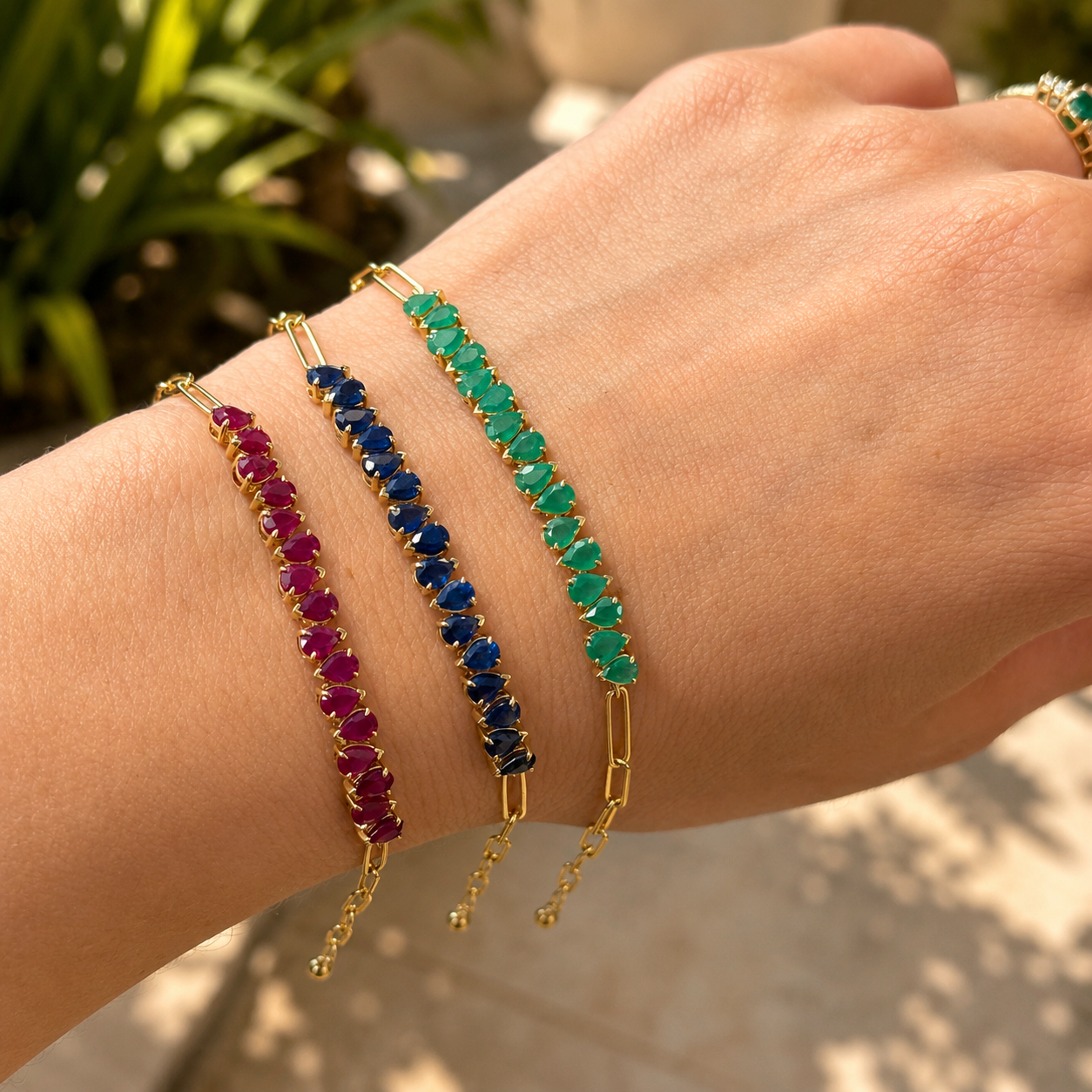 Paperclip Bracelet with Natural Color Stones