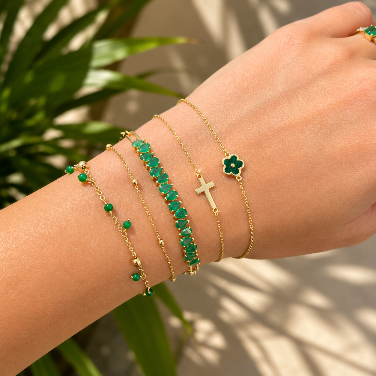 Paperclip Bracelet with Natural Color Stones