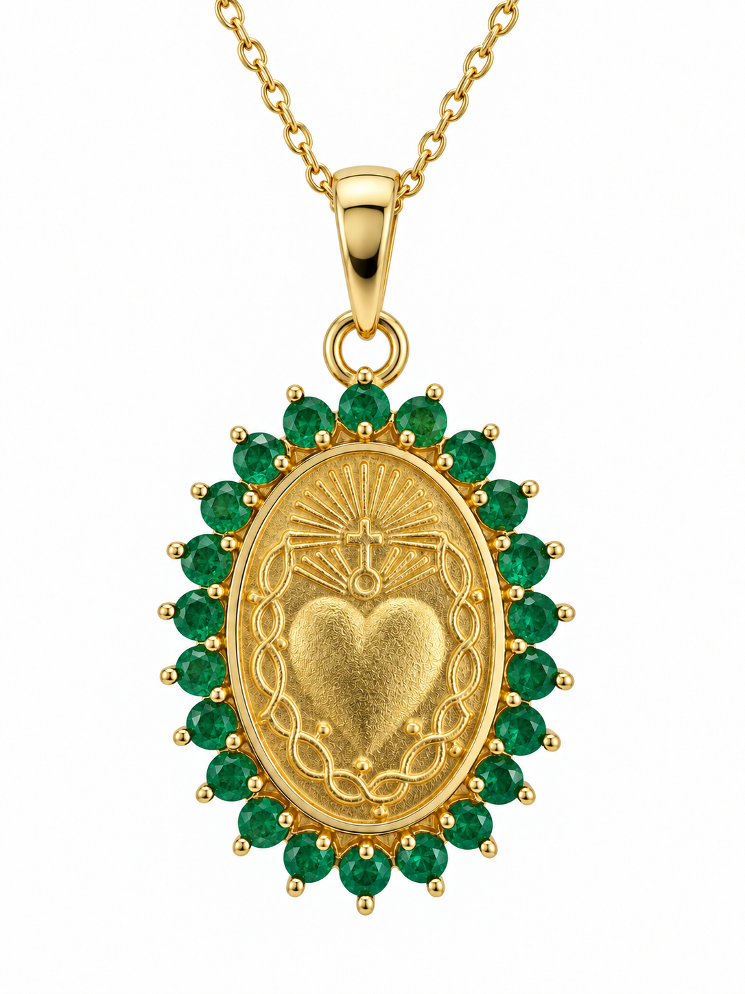 Sacred Heart of Jesus Medal with Color Stone Halo Necklace