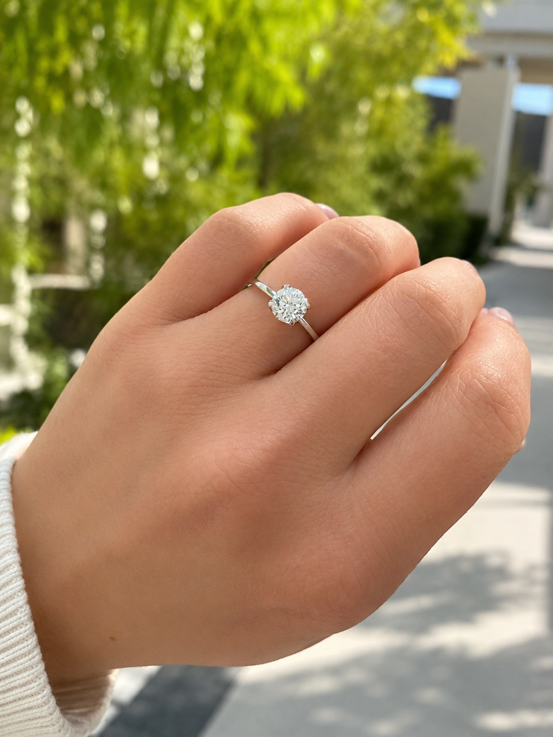14K White Gold 1.00 CT Lab Grown Round Diamond Tulip Prong Solitaire Engagement Ring