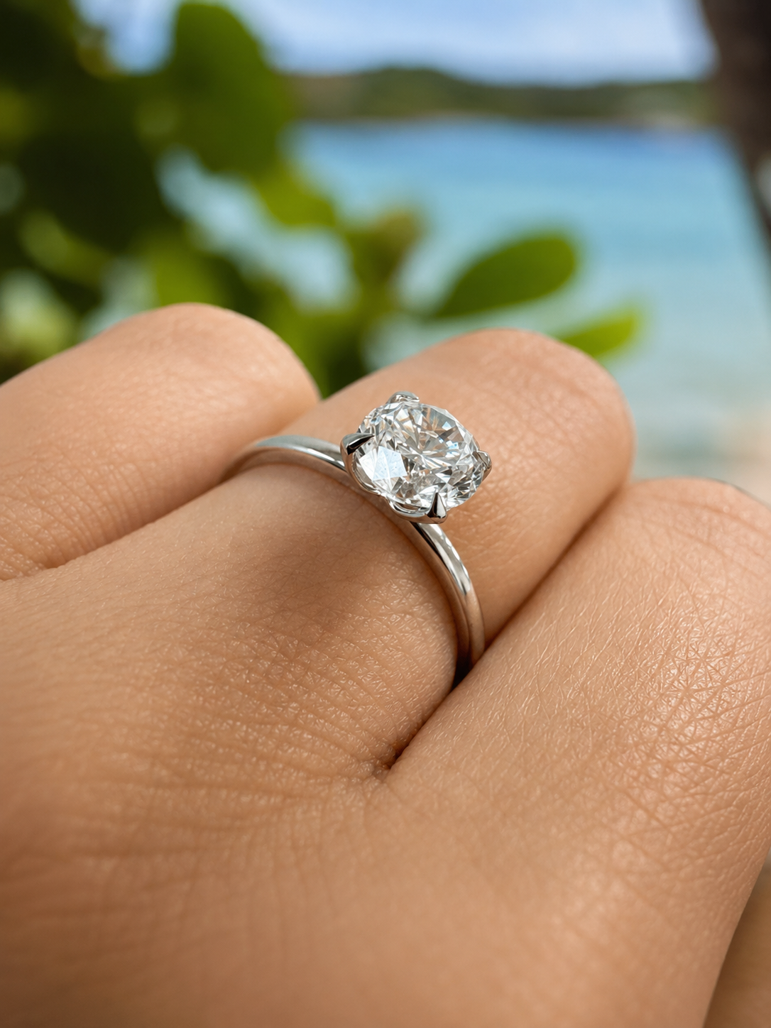 14K White Gold 1.00 CT Lab Grown Round Diamond Tulip Prong Solitaire Engagement Ring