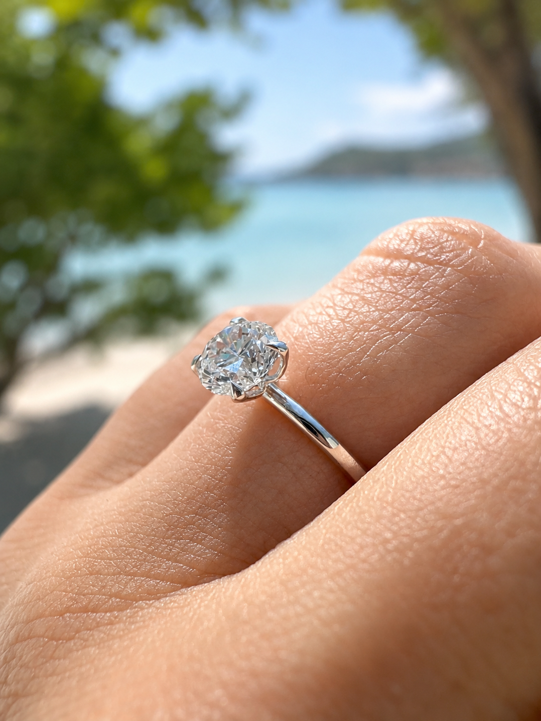 14K White Gold 1.00 CT Lab Grown Round Diamond Tulip Prong Solitaire Engagement Ring