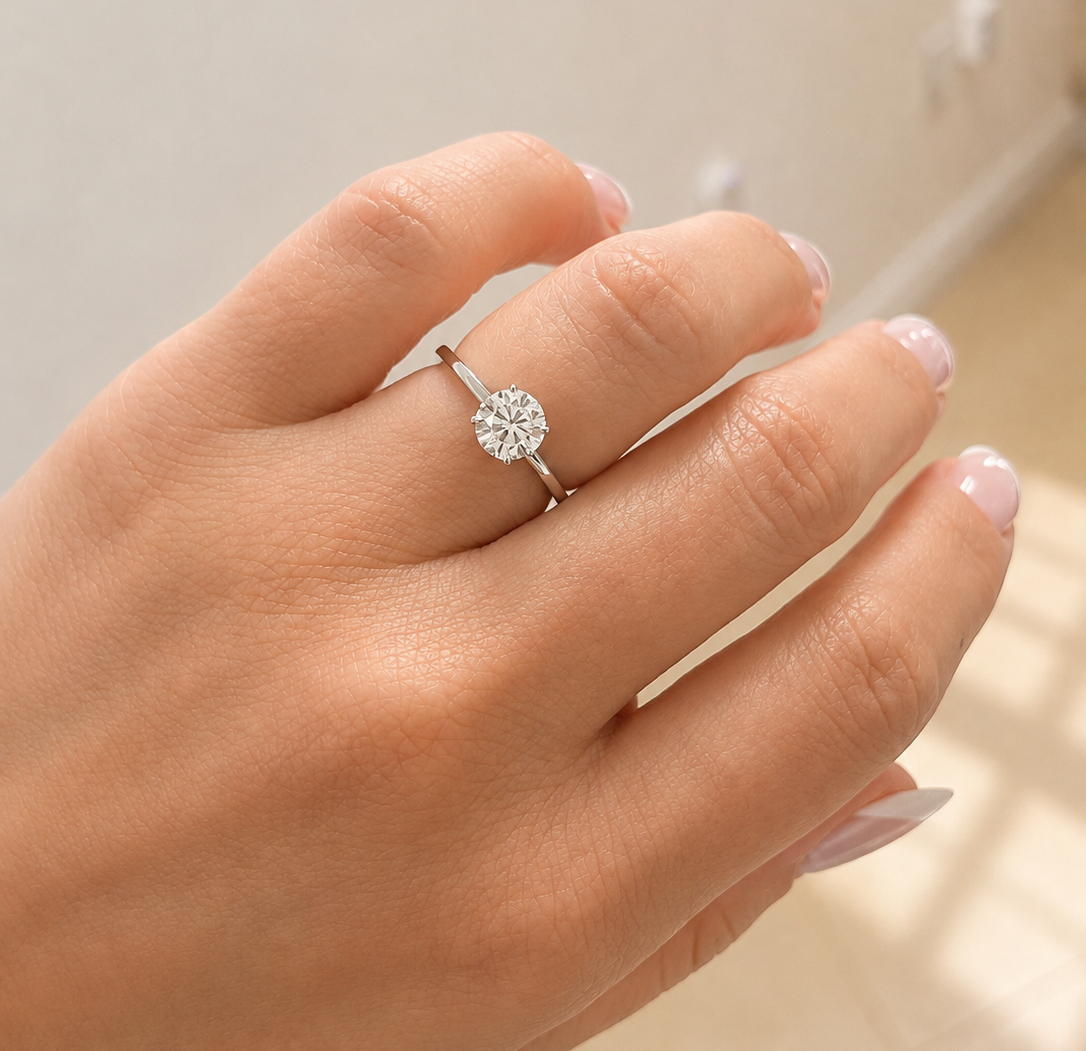 14K White Gold  0.98 CT Lab Grown Round Diamond Solitaire Engagement Ring